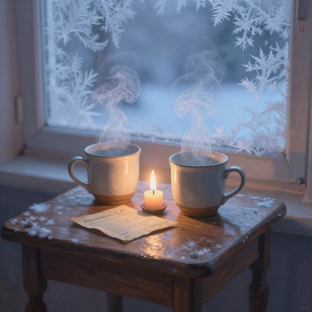 A close-up of a small wooden table near a window covered in ...