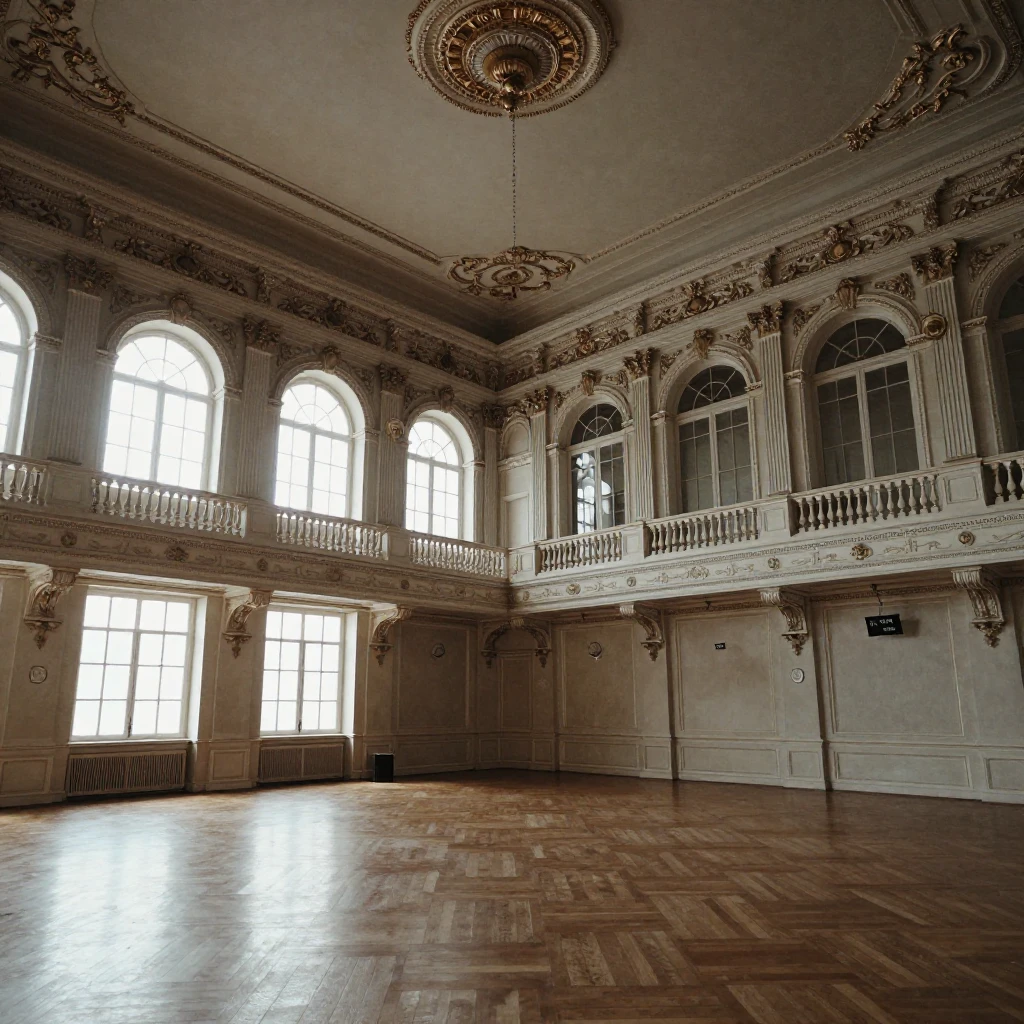 A grand, ornate ballroom, showcasing its original opulent de...