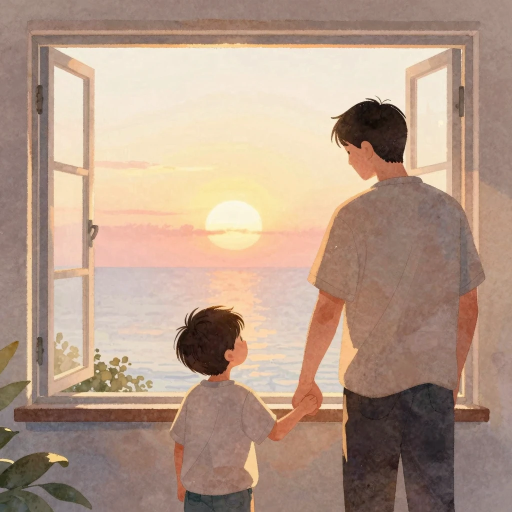 Watercolor father's day illustration, silhouette of father h...