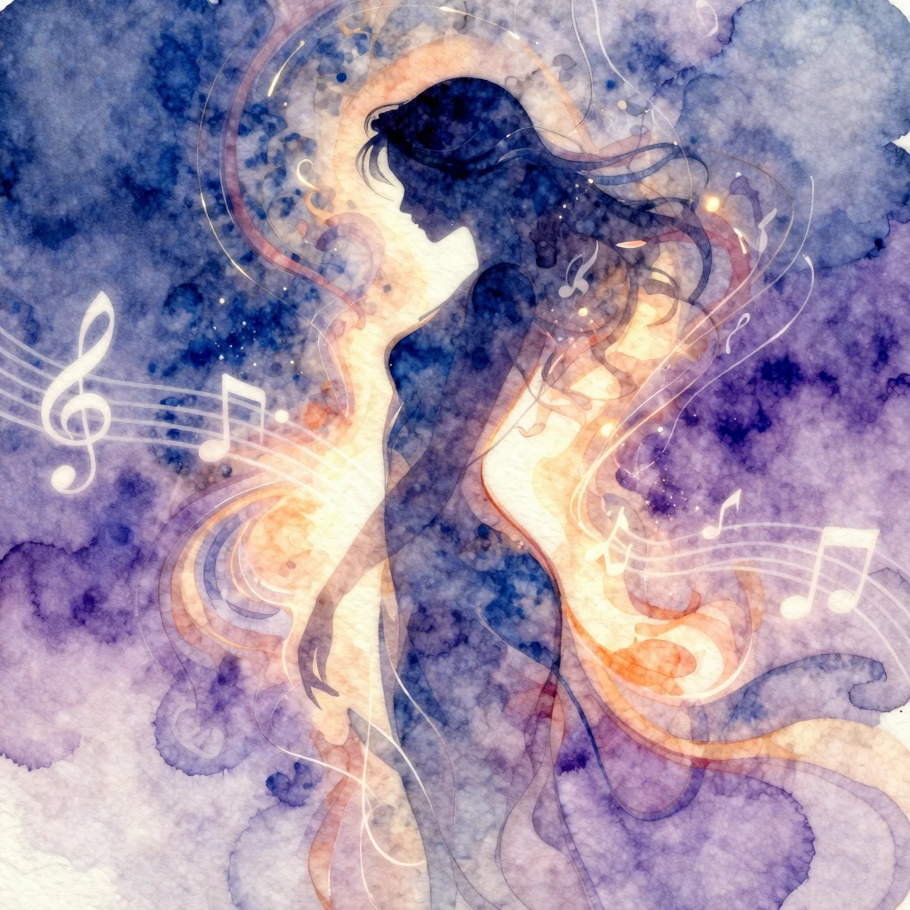 Vibrant watercolor style. Abstract, elegant silhouette of a ...