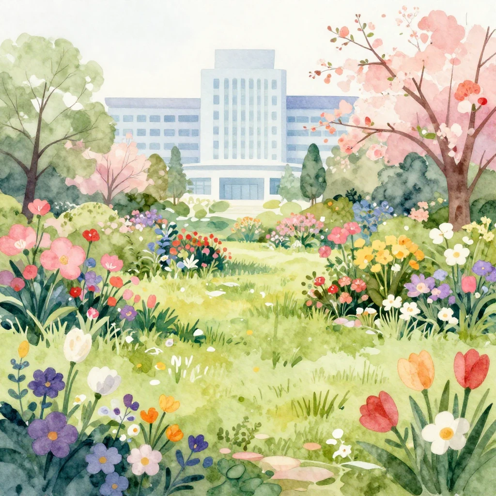A vibrant watercolor illustration of a blooming spring garde...
