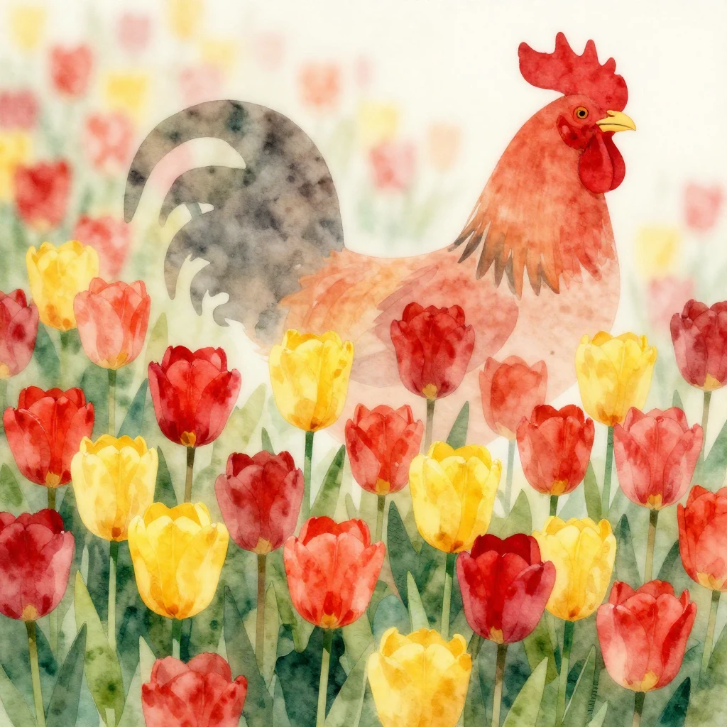 A vibrant, festive garden with bright red and yellow tulips ...