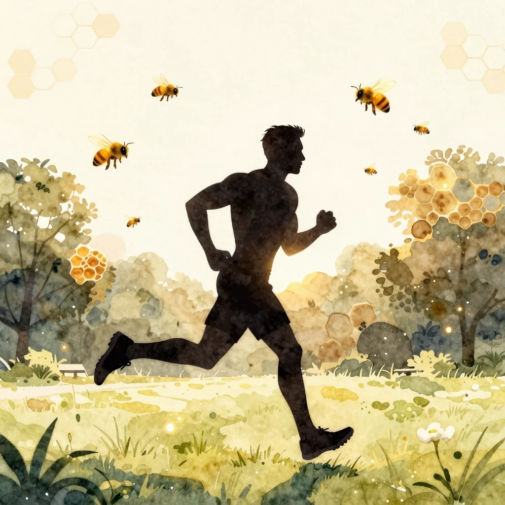 Watercolor style. Silhouette of a strong man running in a su...
