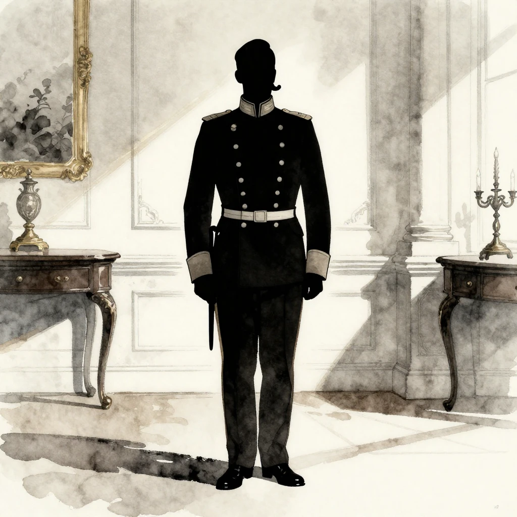 A minimalist ink and watercolor style silhouette of a tall o...