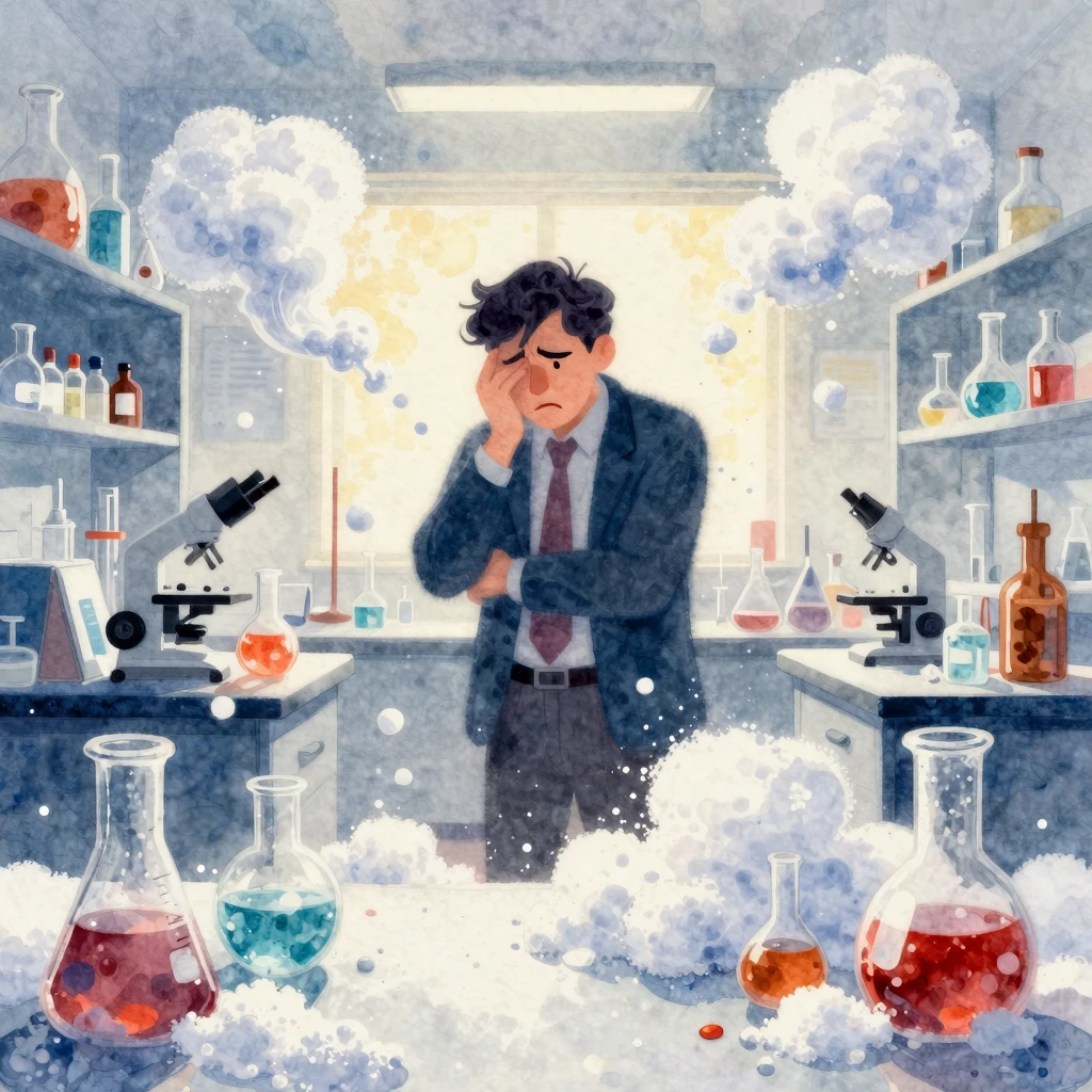 Vibrant watercolor style. A blurred silhouette of a frustrat...