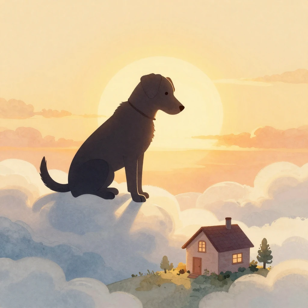 A silhouette of a loyal dog, sitting gracefully on a soft, e...