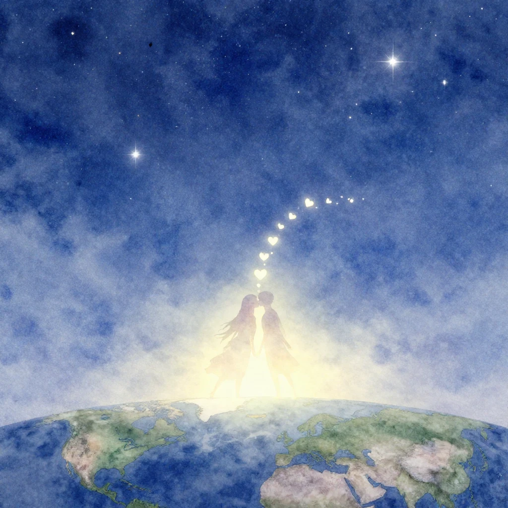 A delicate, ethereal air kiss, glowing with soft, warm light...