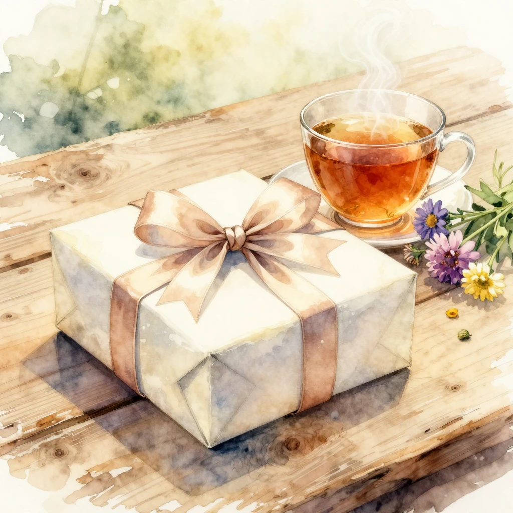 A beautiful watercolor illustration of an elegantly wrapped ...