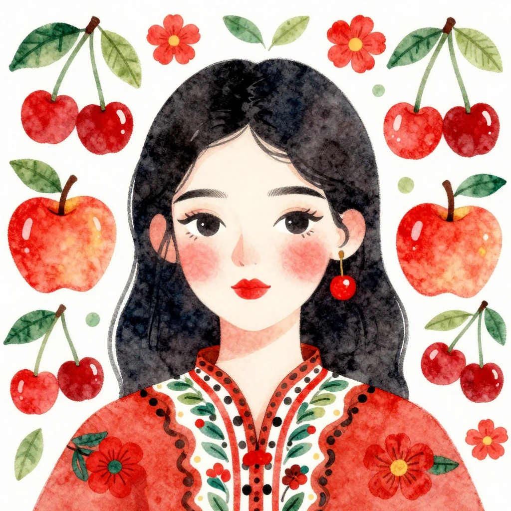 Vibrant watercolor illustration, silhouette of a young woman...