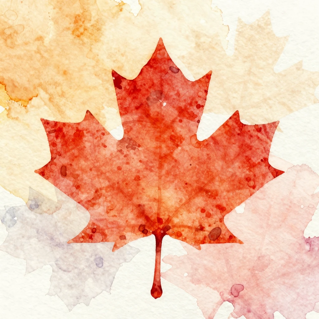 Vibrant watercolor painting evoking Canada, featuring a prom...