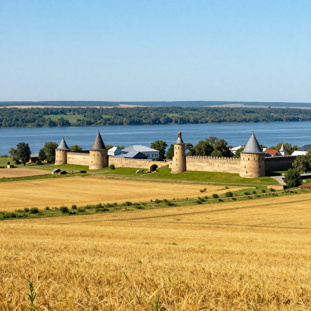 A vibrant, picturesque landscape of Tatarstan, featuring gol...