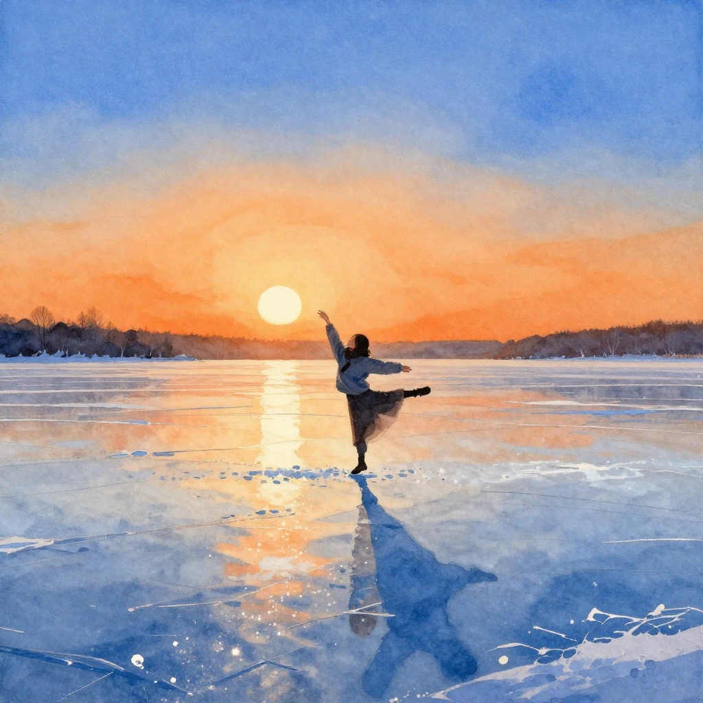 A watercolor painting of a solitary figure dancing gracefull...