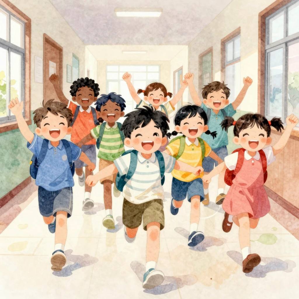 Vibrant watercolor illustration of a group of diverse elemen...