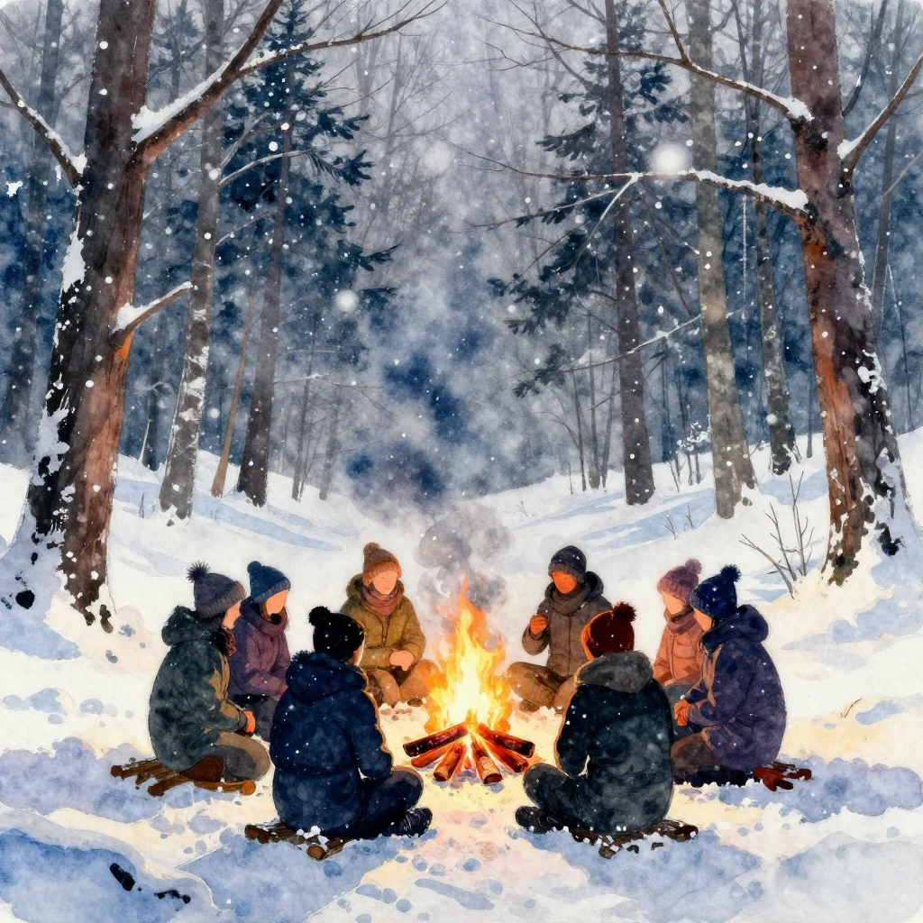 A vibrant watercolor painting showing silhouettes of people ...