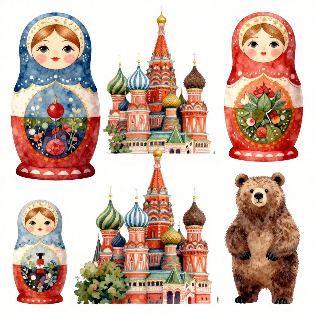 A collection of vibrant, artistic watercolor illustrations o...