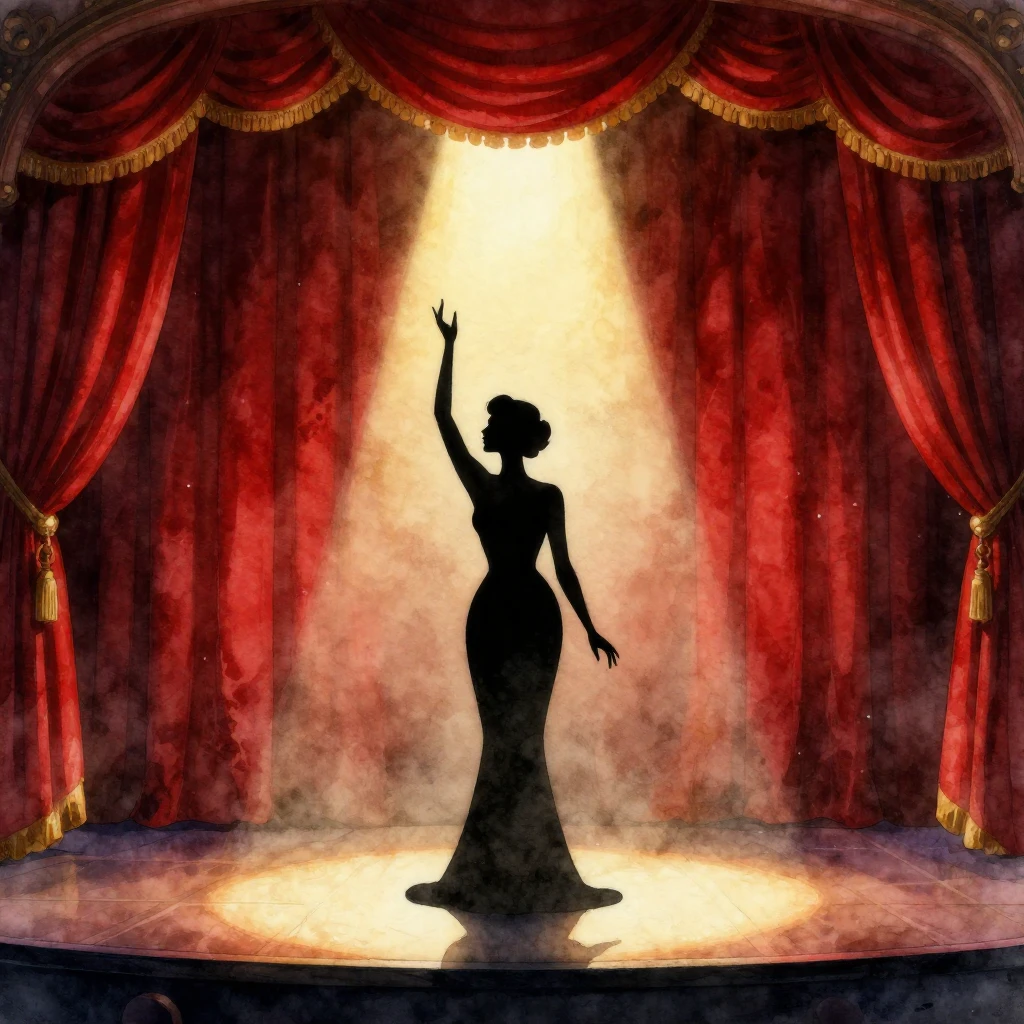 Watercolor style. Silhouette of an elegant actress on a clas...