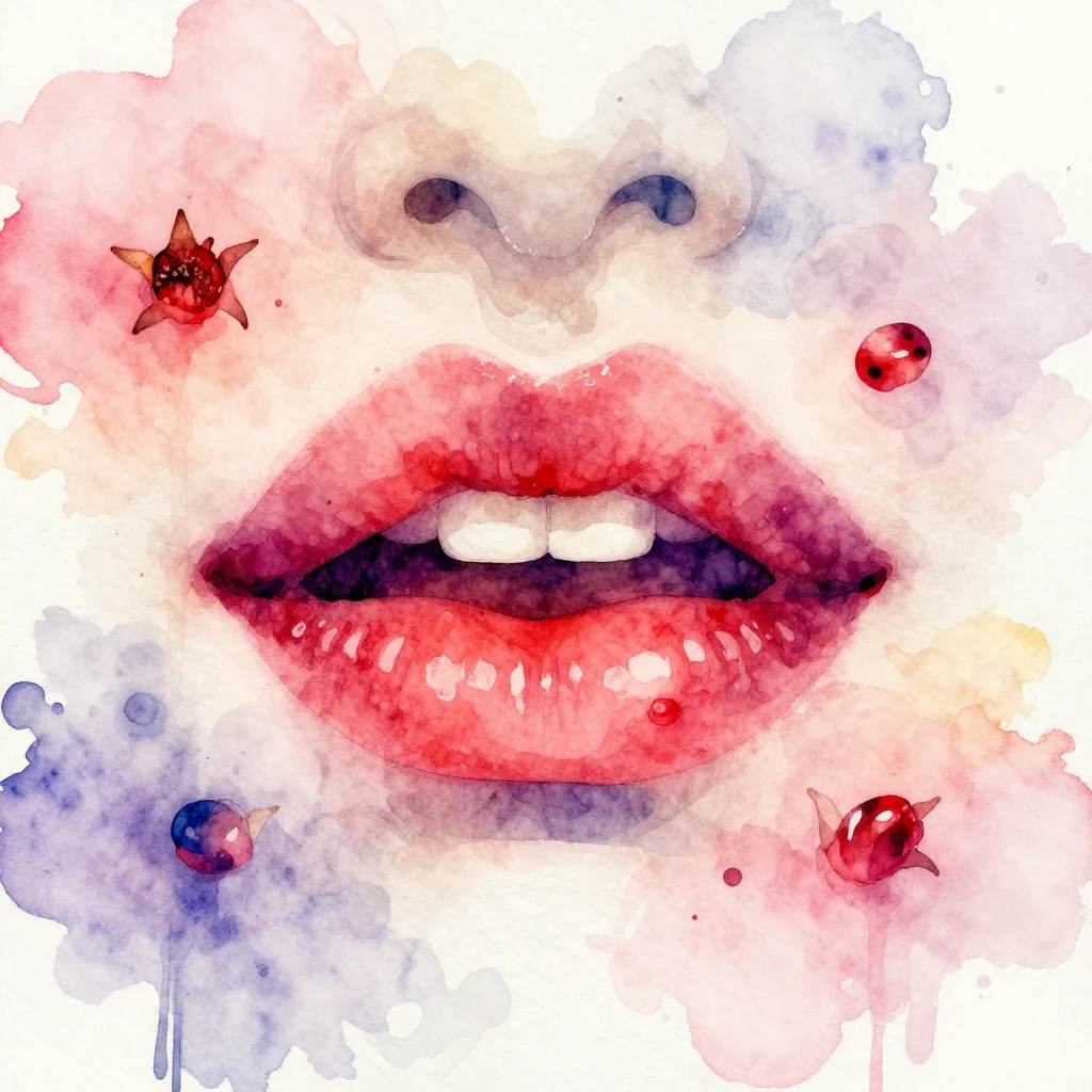 A vibrant watercolor painting featuring pomegranate-colored ...