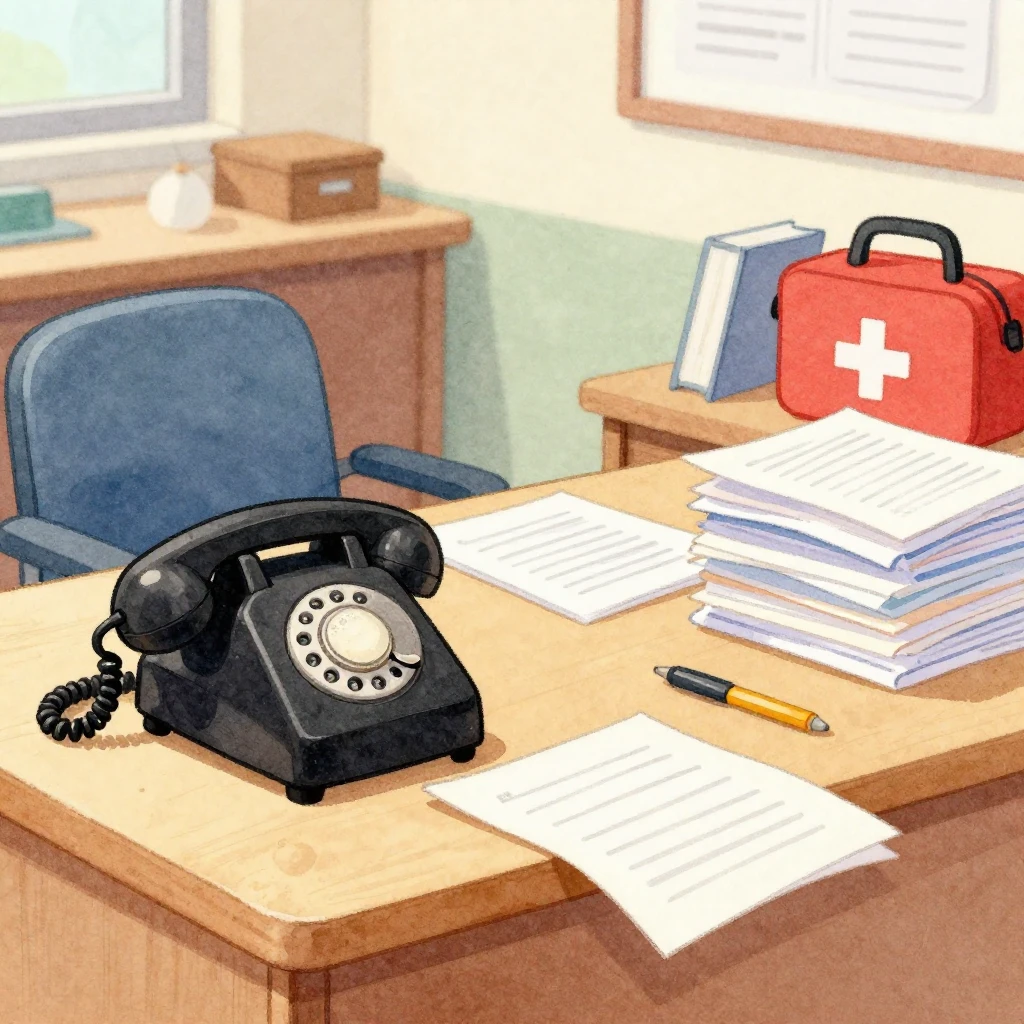 A vibrant watercolor illustration depicting a busy desk in a...