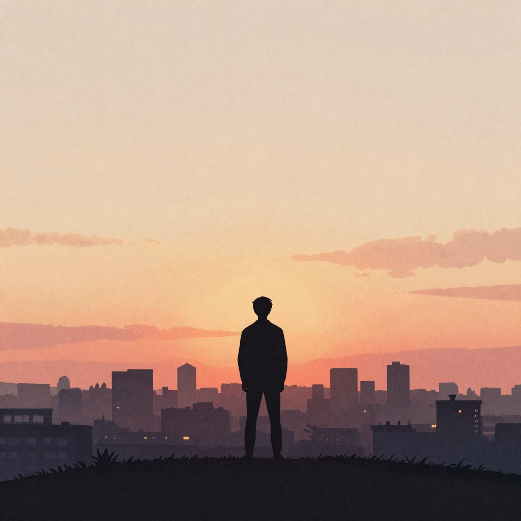 A minimalist watercolor illustration of a silhouette of a pe...