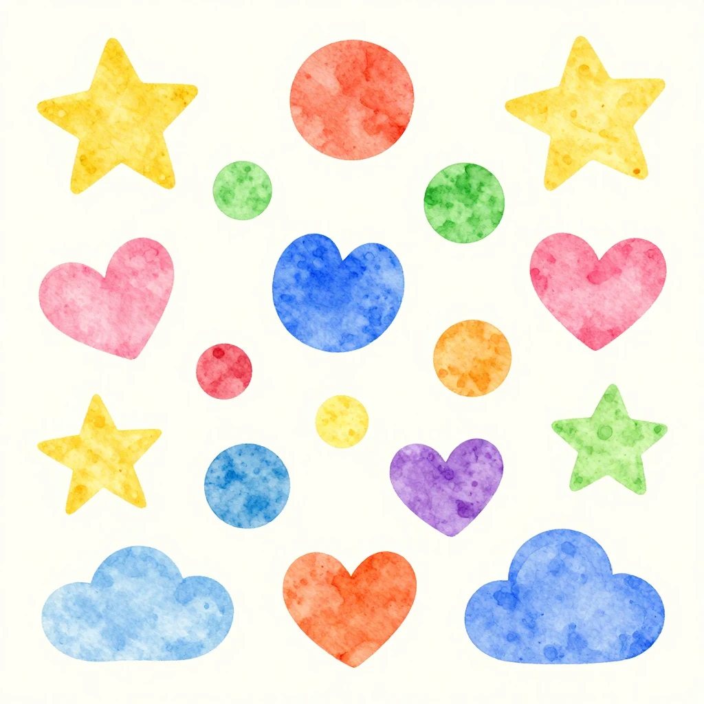 A collection of simple, playful shapes like stars, hearts, c...