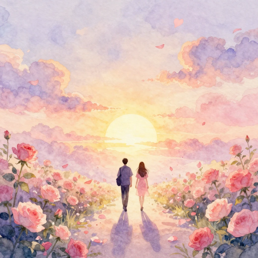 A watercolor painting depicting a golden sunrise as the cent...