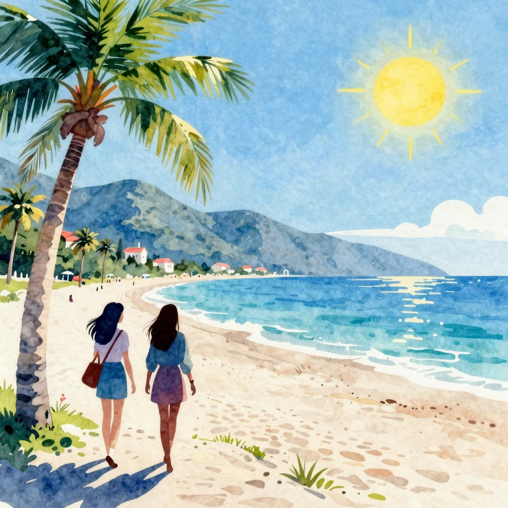 Vibrant watercolor painting of Sochi, Russia. Silhouettes of...