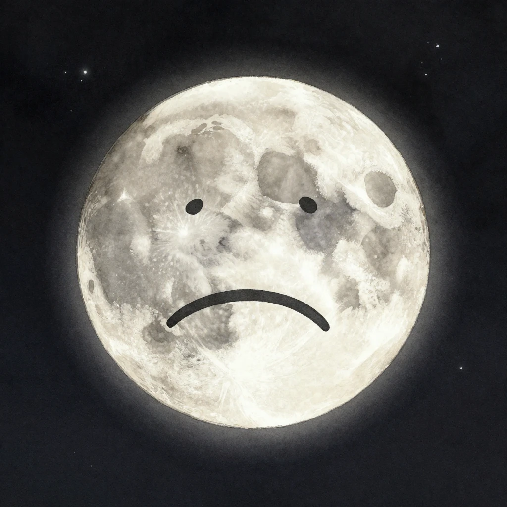 A large, stylized moon in the night sky, clearly depicting a...