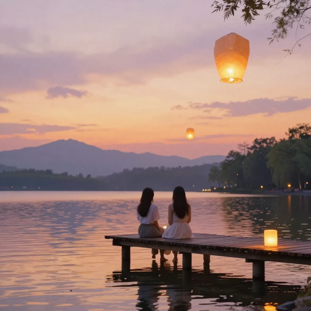 An ethereal scene of two best friends sitting side-by-side o...
