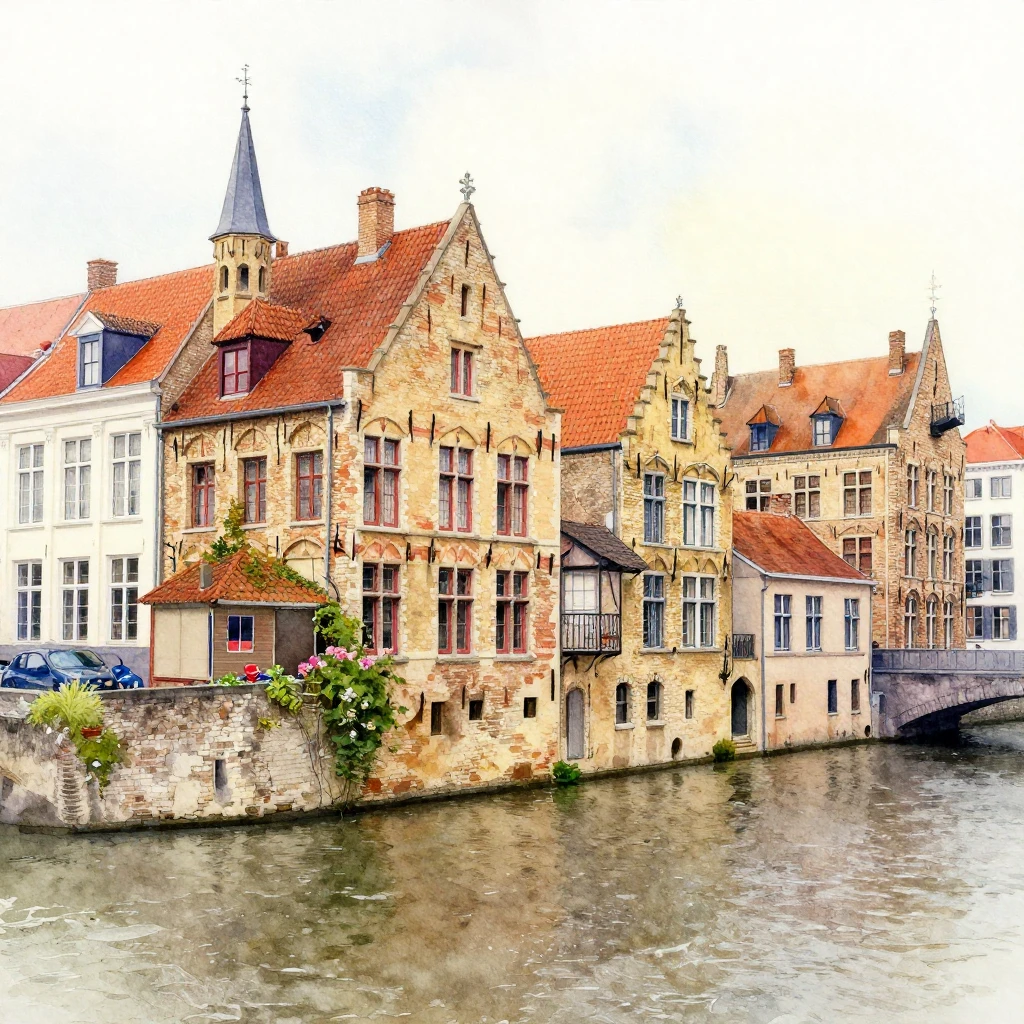 A watercolor painting depicting the distinctive architecture...