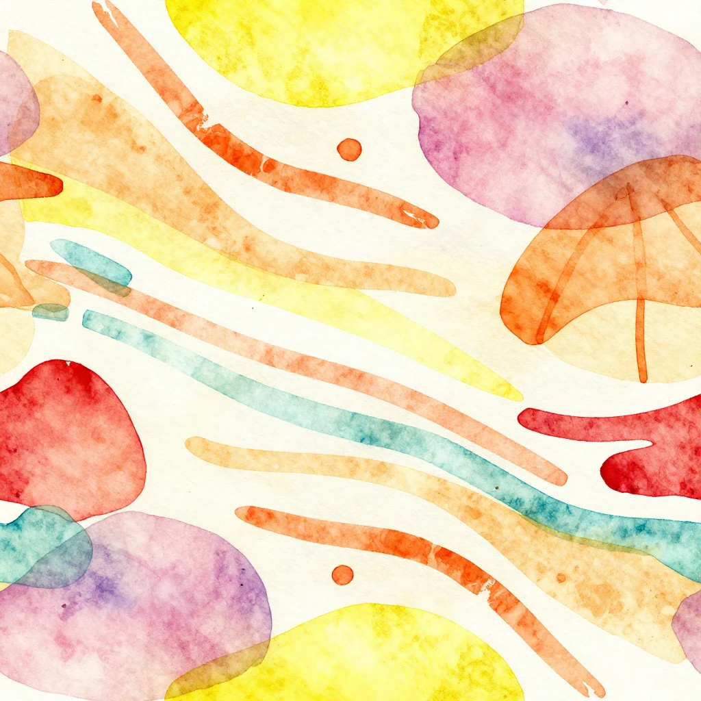 A vibrant watercolor painting using a palette of sun-drenche...