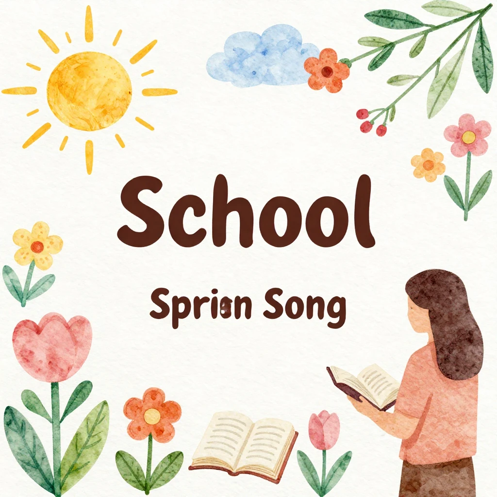 Vibrant watercolor illustration for a school song. Focus on ...