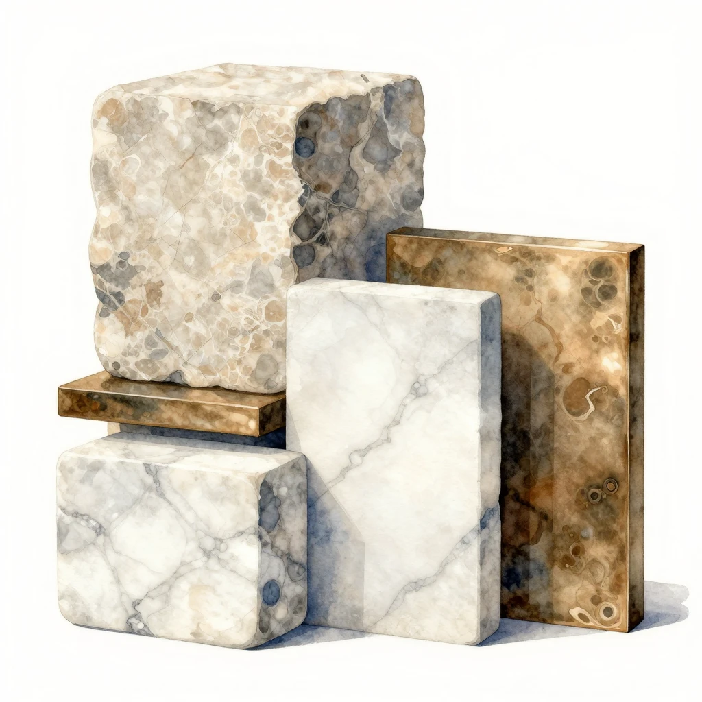 Watercolor style minimalist geometric composition with stone...
