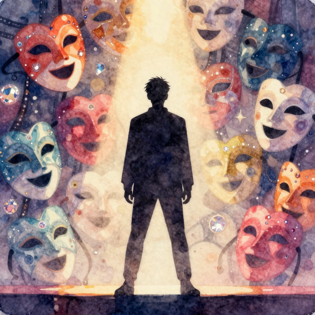 Vibrant watercolor style. A silhouette of a person standing ...