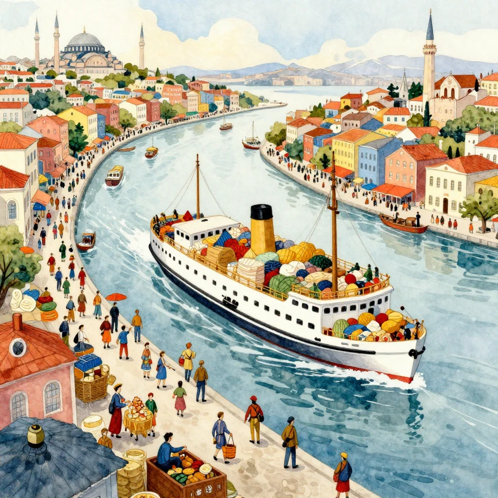 A vibrant watercolor illustration depicting a historical tra...
