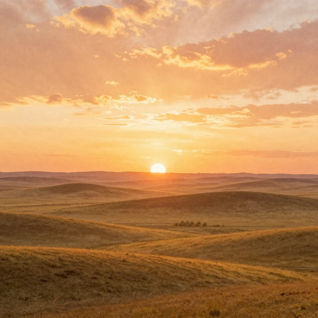 A breathtaking watercolor painting of a sunrise over a vast,...