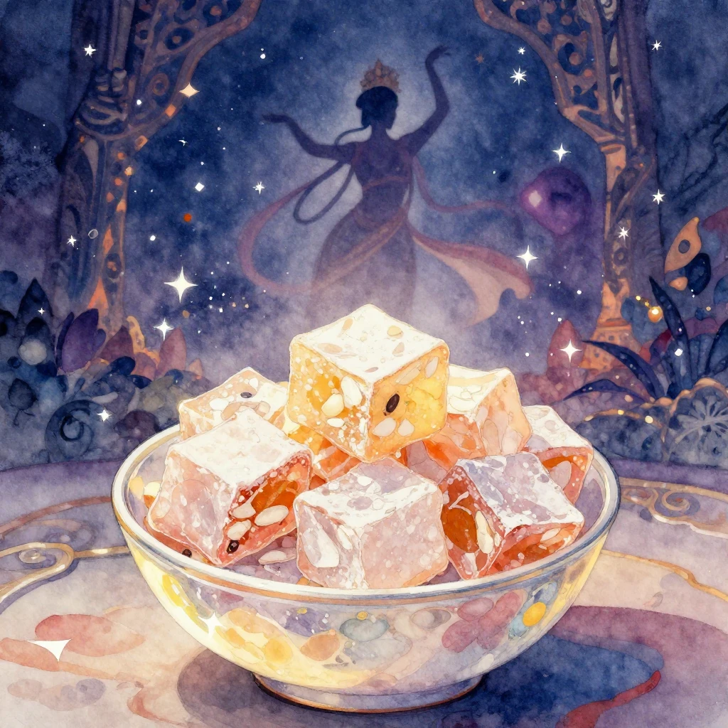 A vibrant watercolor painting focusing on a glowing bowl of ...