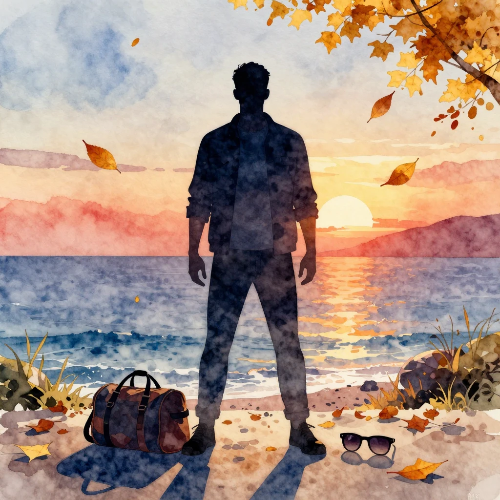 Watercolor style. Stylized silhouette of a confident man sta...