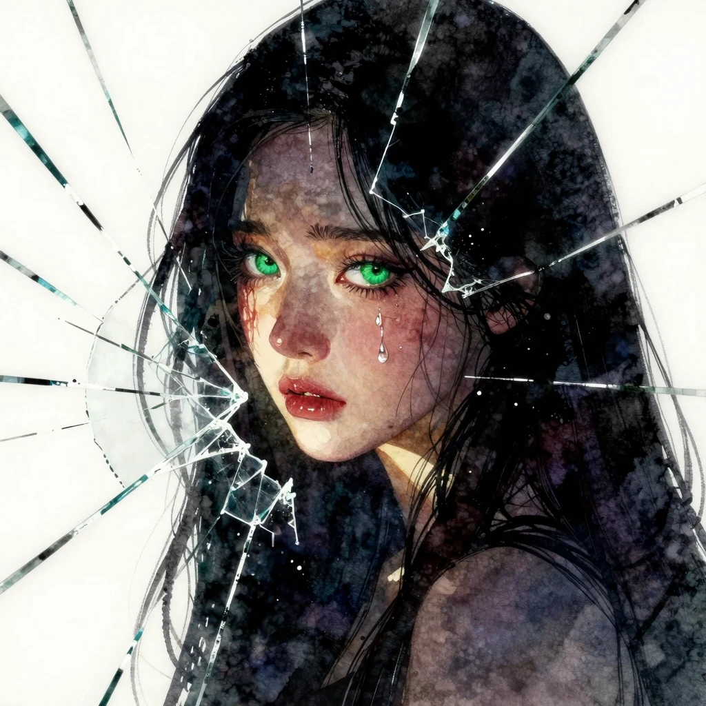 A vibrant watercolor painting in the style of a K-pop album ...