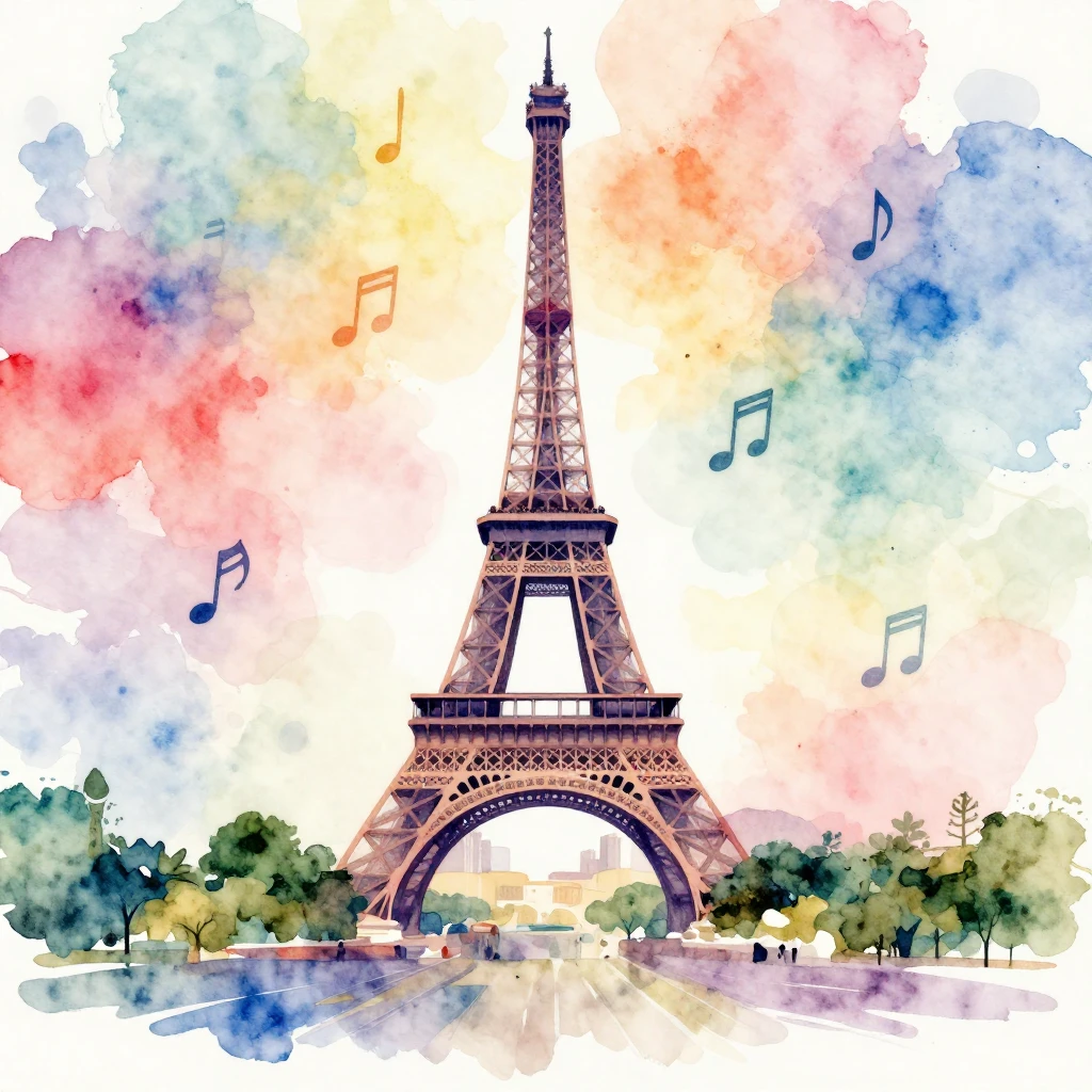 A vibrant watercolor illustration of a festive scene with a ...