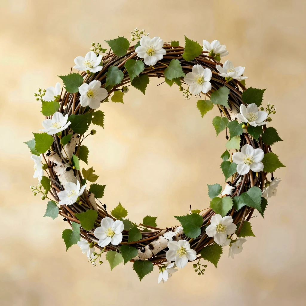 A beautiful traditional Slavic wreath made of fresh green bi...