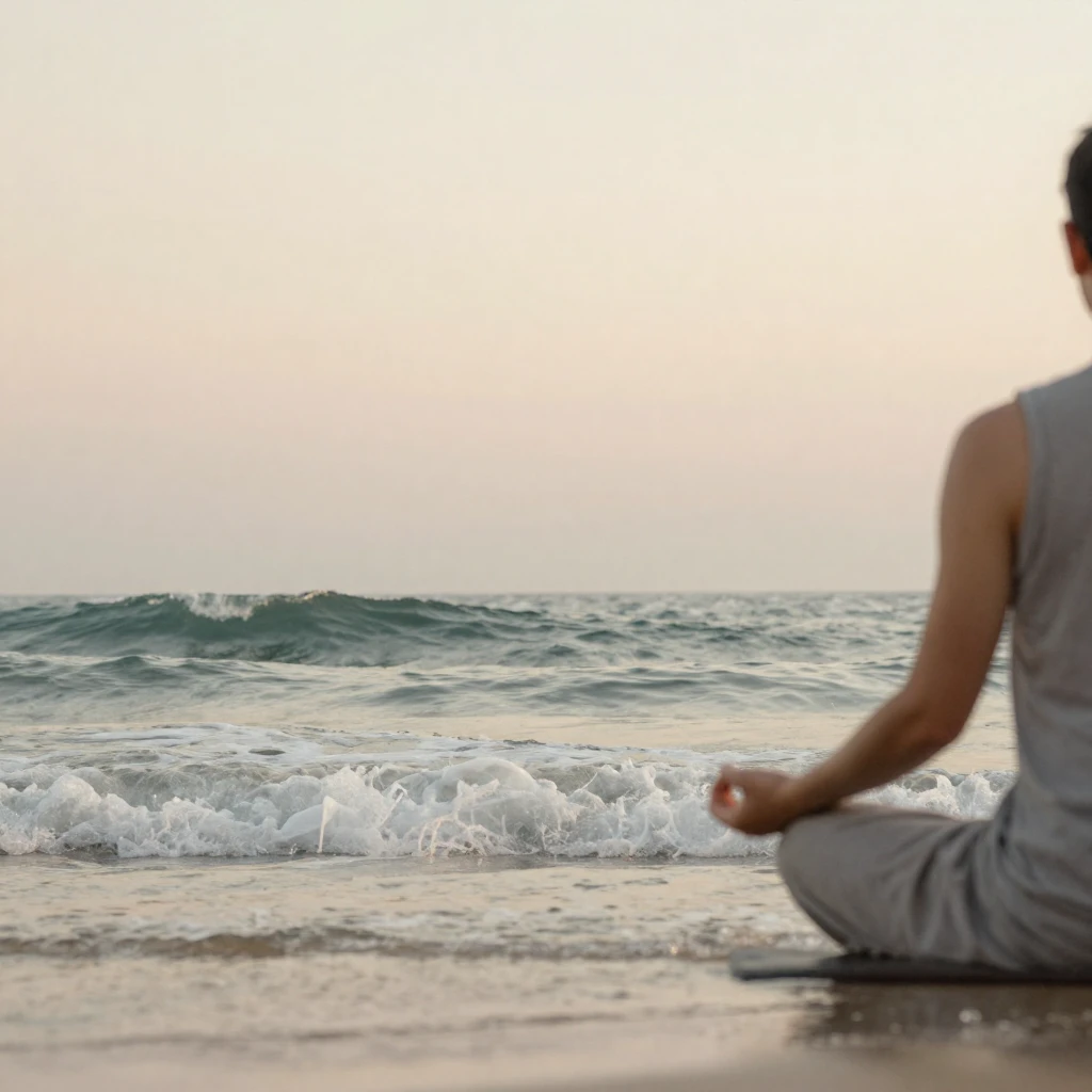 A tranquil scene with soft, calming colors, elements like ge...