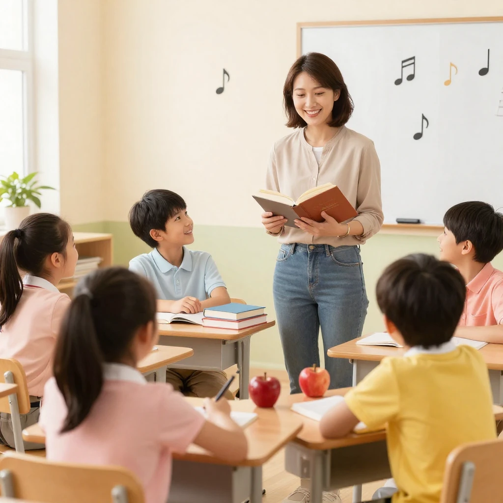A warm, inviting scene depicting a classroom with a teacher ...