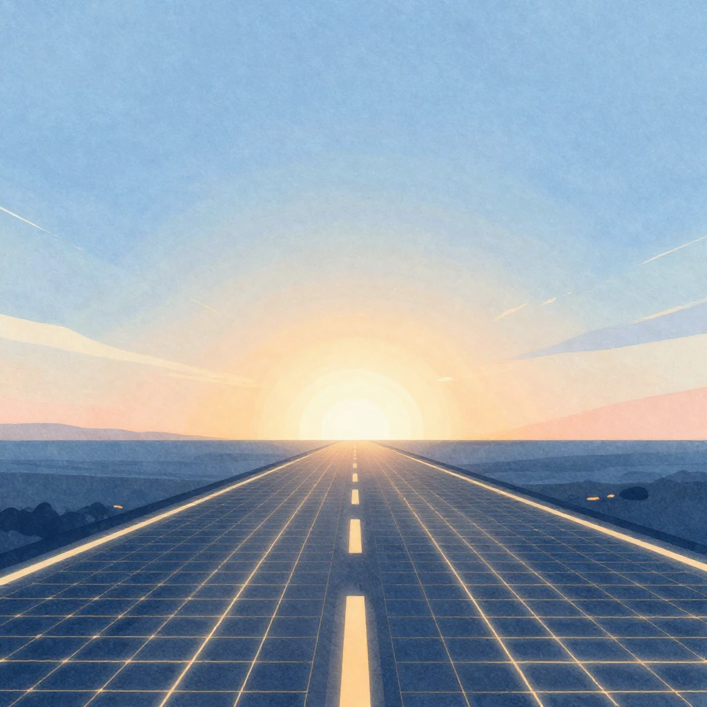 a minimalist vector watercolor painting of a highway with gl...