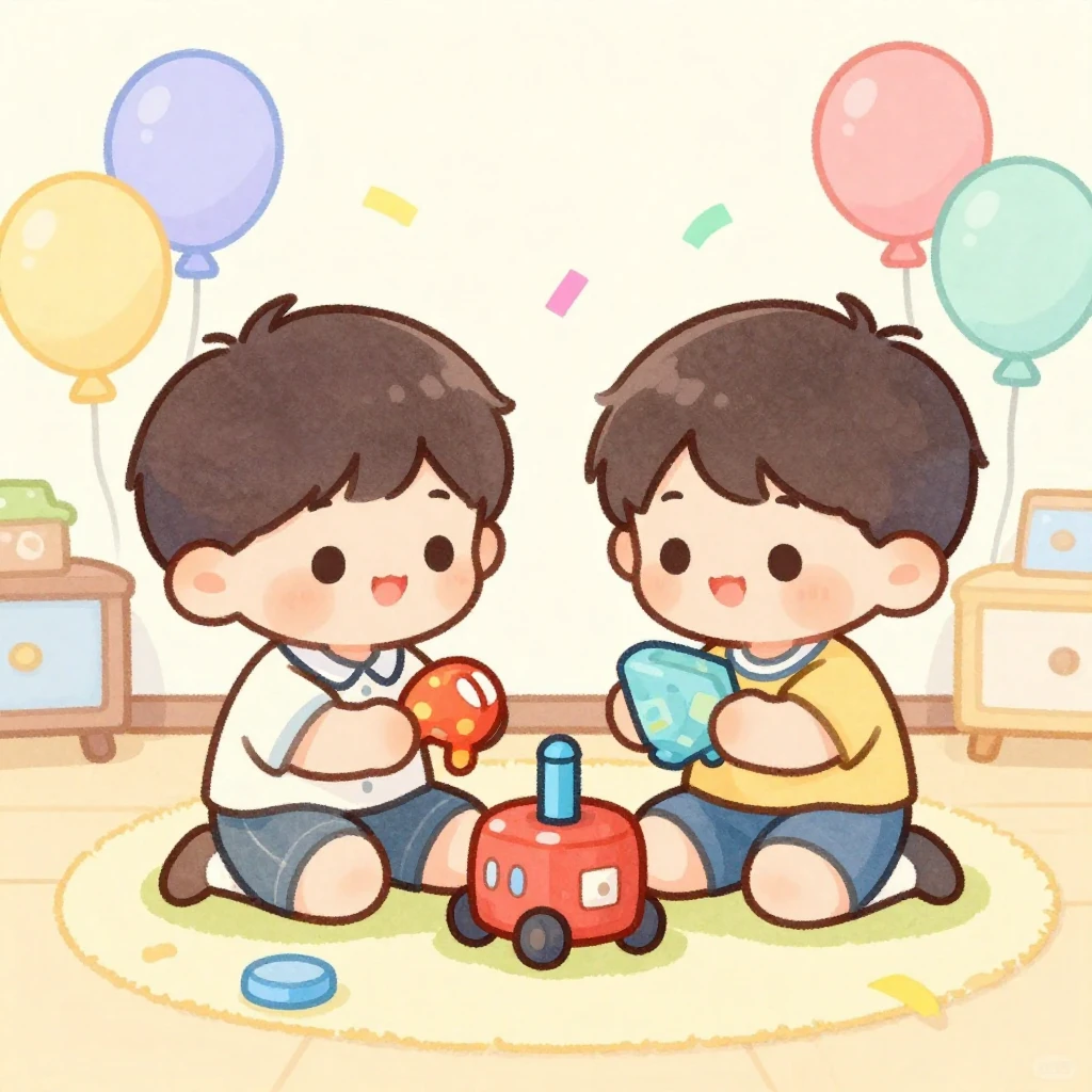A bright cartoon style watercolor illustration of two cute l...