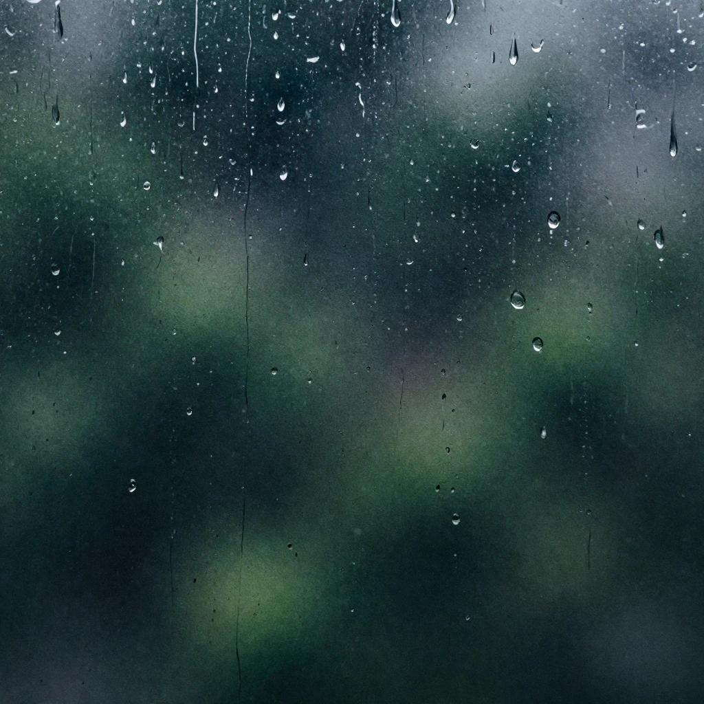 A close-up vibrant watercolor image of rain streaks on a win...