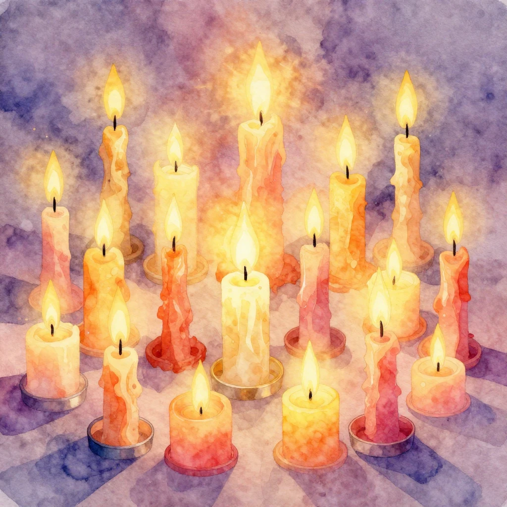 Vibrant watercolor style illustration with twenty-five glowi...