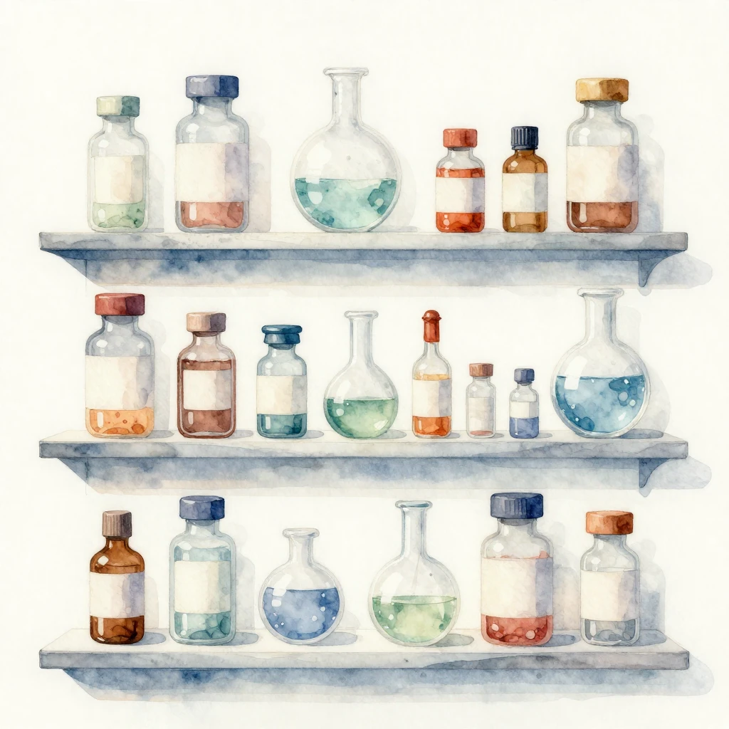 A watercolor illustration of a sophisticated pharmaceutical ...