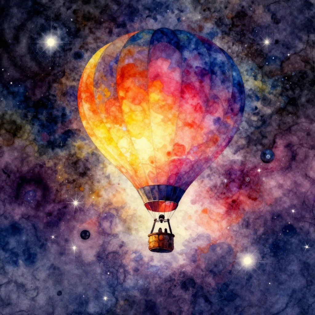 A vibrant watercolor painting illustrating an ethereal journ...