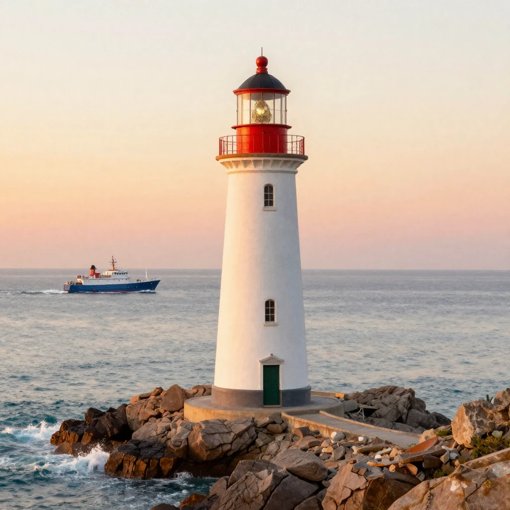 A majestic lighthouse standing on a rugged coastline, with a...