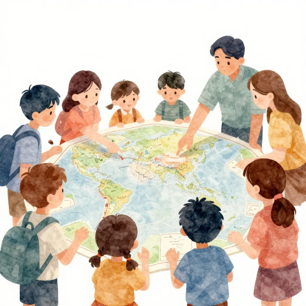 A watercolor illustration showing subtle silhouettes of chil...